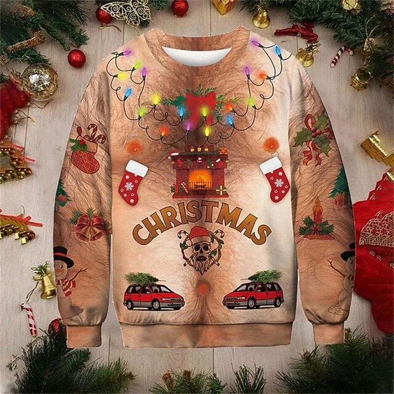 Weihnachts-Ugly-Sweater Lustiger 3D-Druck Muskel-Muster Sweatshirts für Männer Neue Mode Pullover Party Cosplay Kostüm Weihnachtsgeschenk – Detail 14