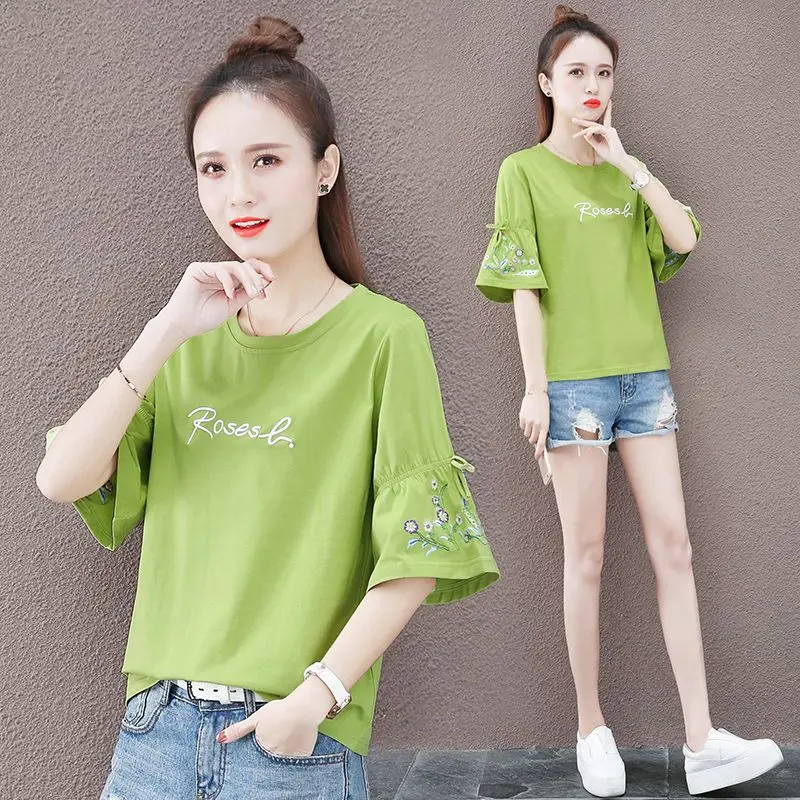 Women\'s Summer New Style Fashion Simplicity Letter Printing O-neck Short Sleeve T-Shirt Women Clothes Elegant Temperament Tops