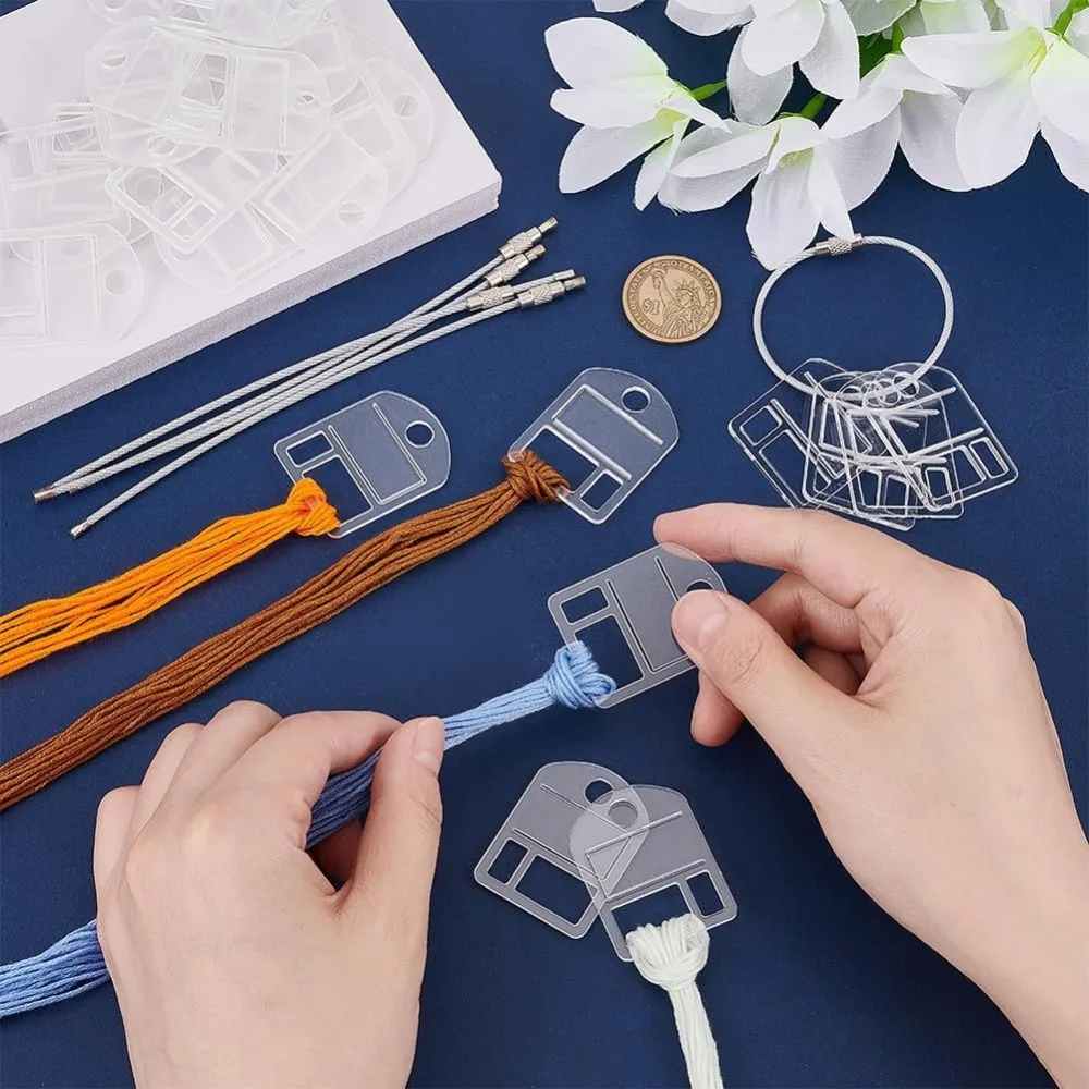 30Pcs Acrylic Floss Drops with 6Pcs Stainless Steel Wire Embroidery Thread Organizers Shield Shape Thread making kit