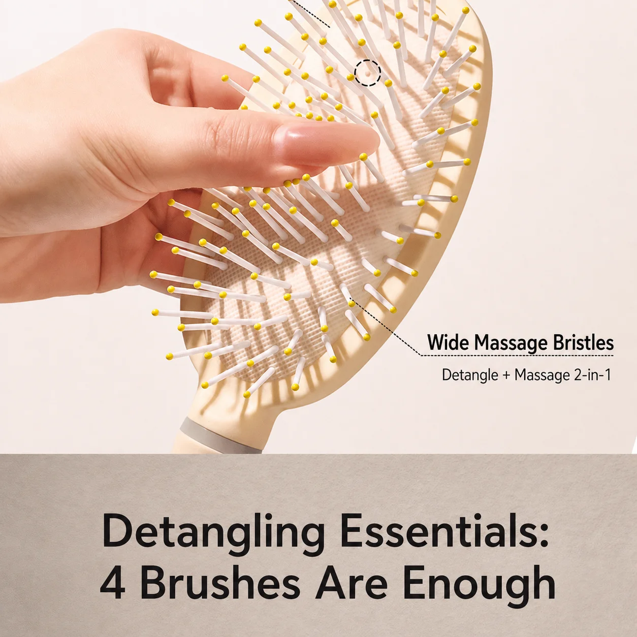 Minimalist Beige PlasticHair Brush Set Detangling Anti-Static Scalp Massage Comb for Women Girls Home Salon Daily Hair Care Gift