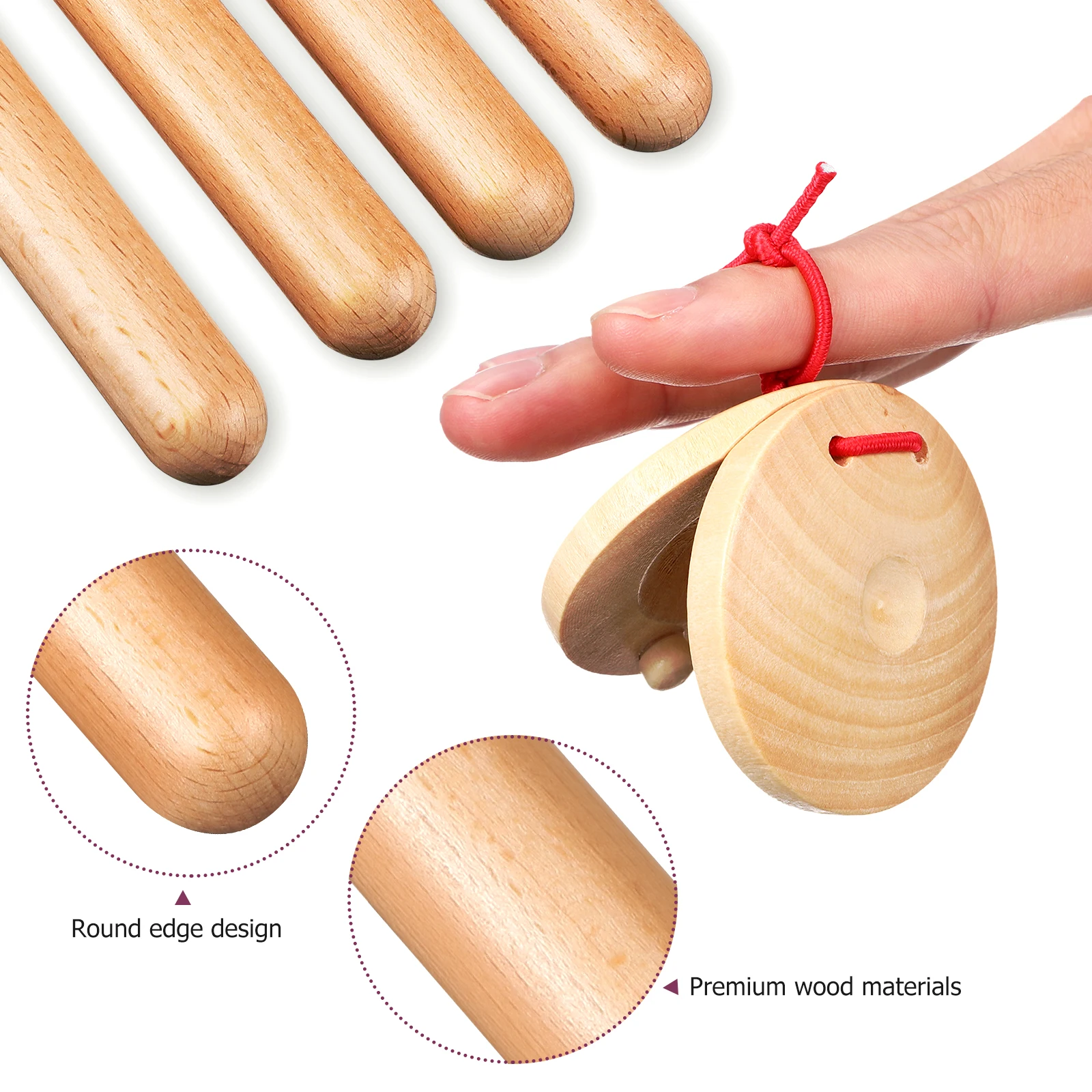 

4 Pcs Rhythm Sticks Wooden Castanets Kids Musical Instruments Toddler Percussion Toys 12 Months Classroom Party
