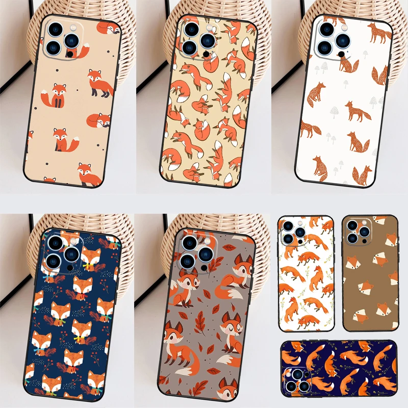 Cartoon Foxes Animal Cover Case For iPhone 14 Pro 11 16 15 Pro Max 12 13 Mini Plus XS X XR Funda