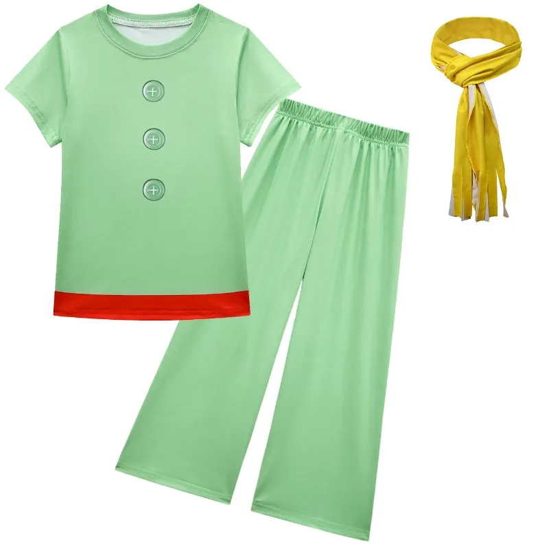 

Anime Prince Cosplay Costume Green Top Pants Scarf Full Set Short-sleeve Pajamas Summer Clothes for Girls Boys