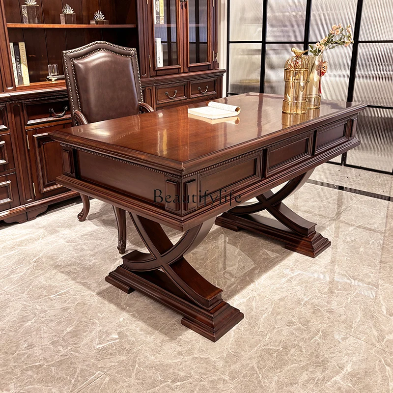 American solid wood desk black walnut office desk and chair combination light luxury high-end furniture