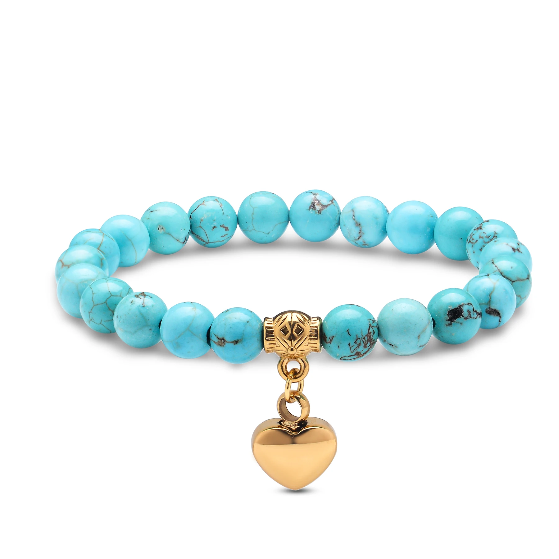 Herzförmiges Urnen-Armband aus Edelstahl mit türkisfarbenen Perlen, dehnbares Armband für Asche, Geschenk für Frauen – Detail 6