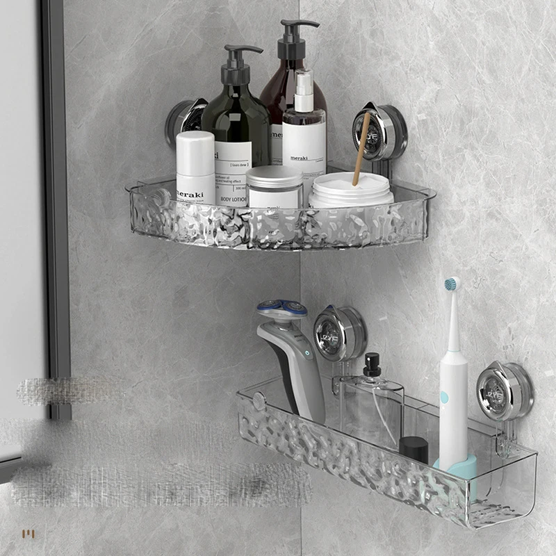 

Ripple Suction Cup Storage Rack Bathroom Sink Washbasin Suction Cup Shelf Wall Mounted Non Perforated Bathroom Storage RackZG65