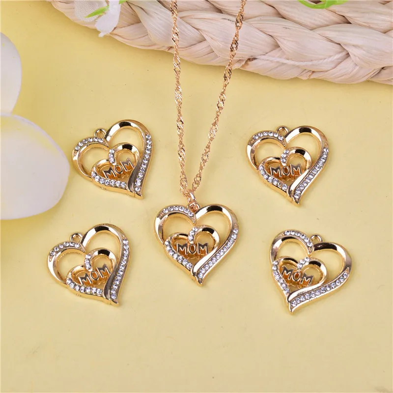 Love Mom Heart Monday day Mama Rhinestone Metal Charms Pendant  for DIY Earring  Keychain Jewelry Making