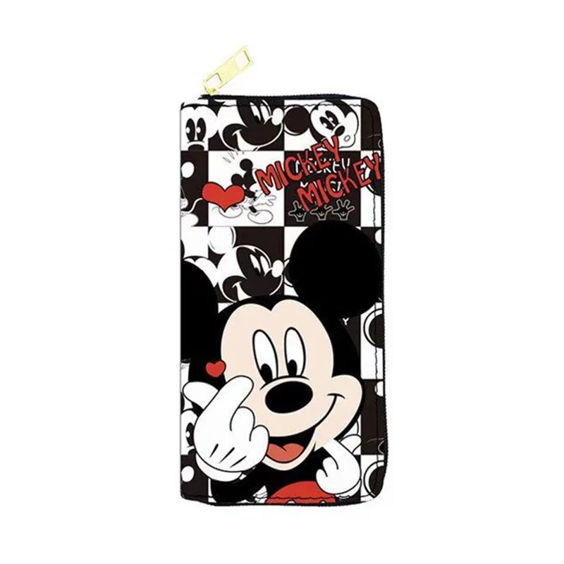 New Disney Unisex PU Long Wallet Black Mickey Mouse Multifunction Girls Wallet Zipper Coin Purse Female Card Holder Clutch