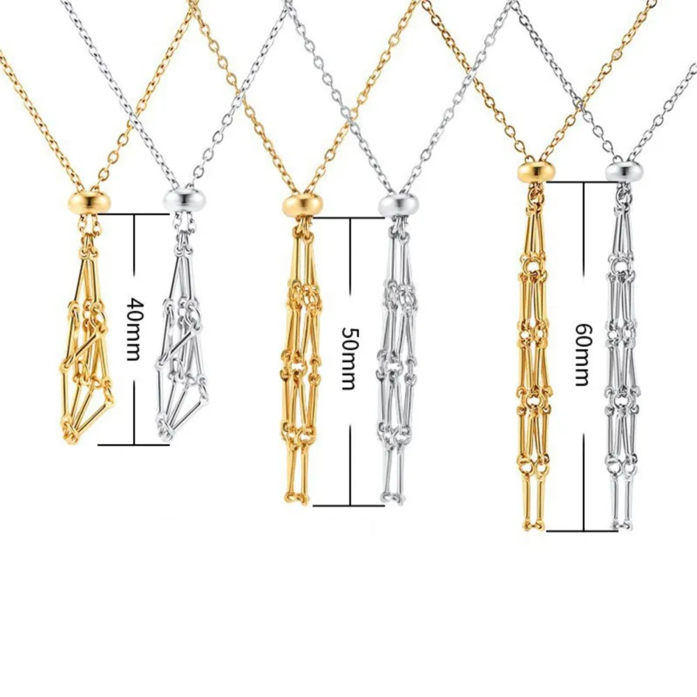 1Piece Stainless Steel Design Crystal Cage Necklace Holder Adjustable Net Holder Pendant DIY Jewelry Stone Collecting Accesories