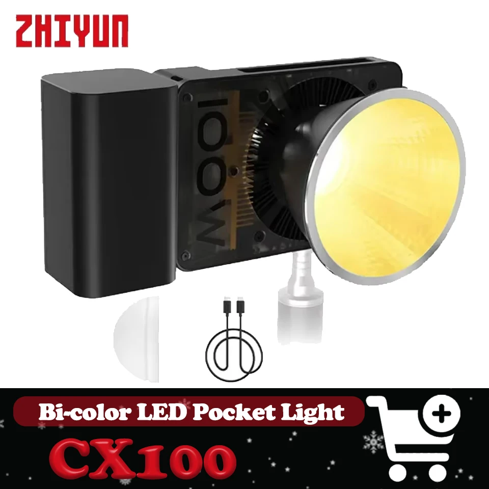 

ZHIYUN CINEPEER CX100 100W 2700-6200k Bi-color LED Pocket Light COB Lightweight Fill Lighting for Video Studio