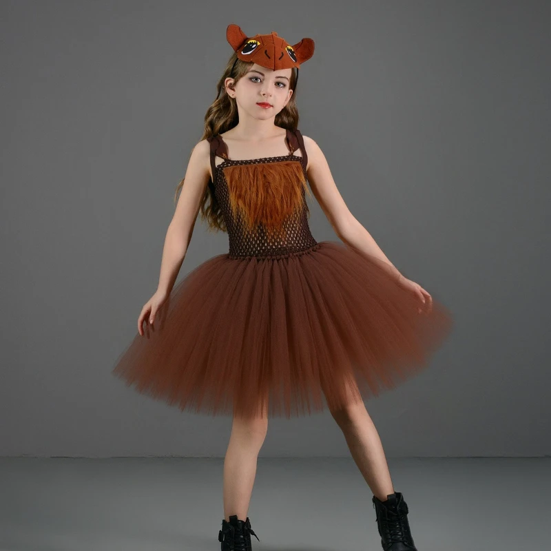 Cartoon Camel Graphic Flowy Mesh Costume Breathable Kids Princess Attire for Toddler Halloween Carnival Party Cosplay Outfit