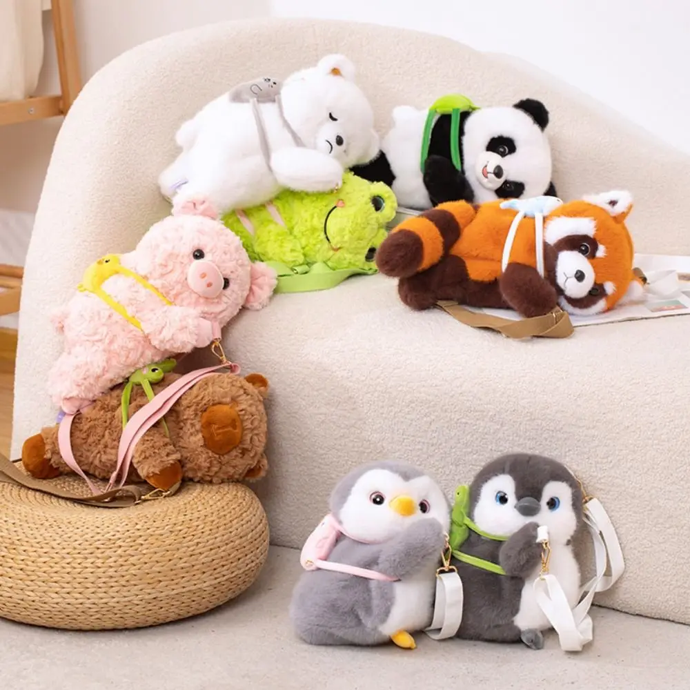 

Adjustable Straps Capybara Plush Backpack PP Cotton Frog Raccoon Plush Bag Panda Large Capacity Penguin Crossbody Bag Kids