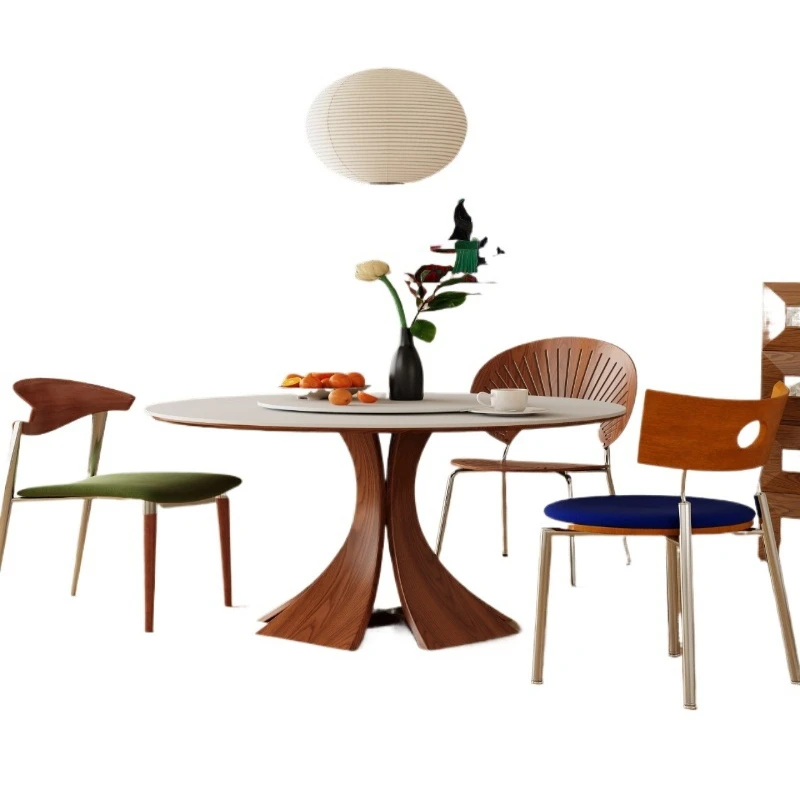 

Round table with turntable for household use, restaurant small apartment ash wood, medieval rock slab dining table