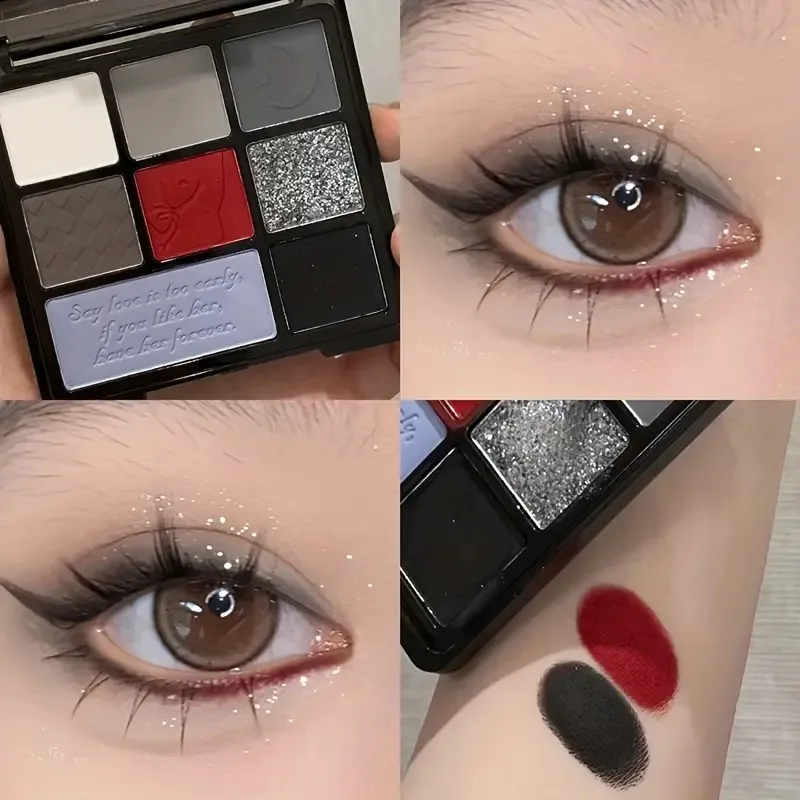 Dark Retro Eyeshadow Palette, Rich Color Wild Rose Eyeshadow, Matte Pearly Gothic Black Red Contrast Smokey Palette