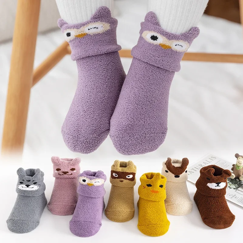 Coral Fleece Baby Anti Slip Floor Socks Autumn Winter Newborn Warm and Thick Socks New Born Baby Girl Boy Infant Indoor Sock