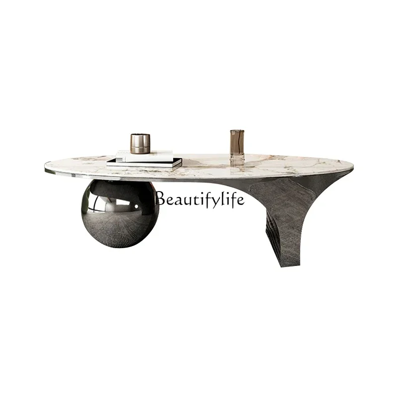 Rock slab special-shaped coffee table light luxury modern simple living room oval coffee table