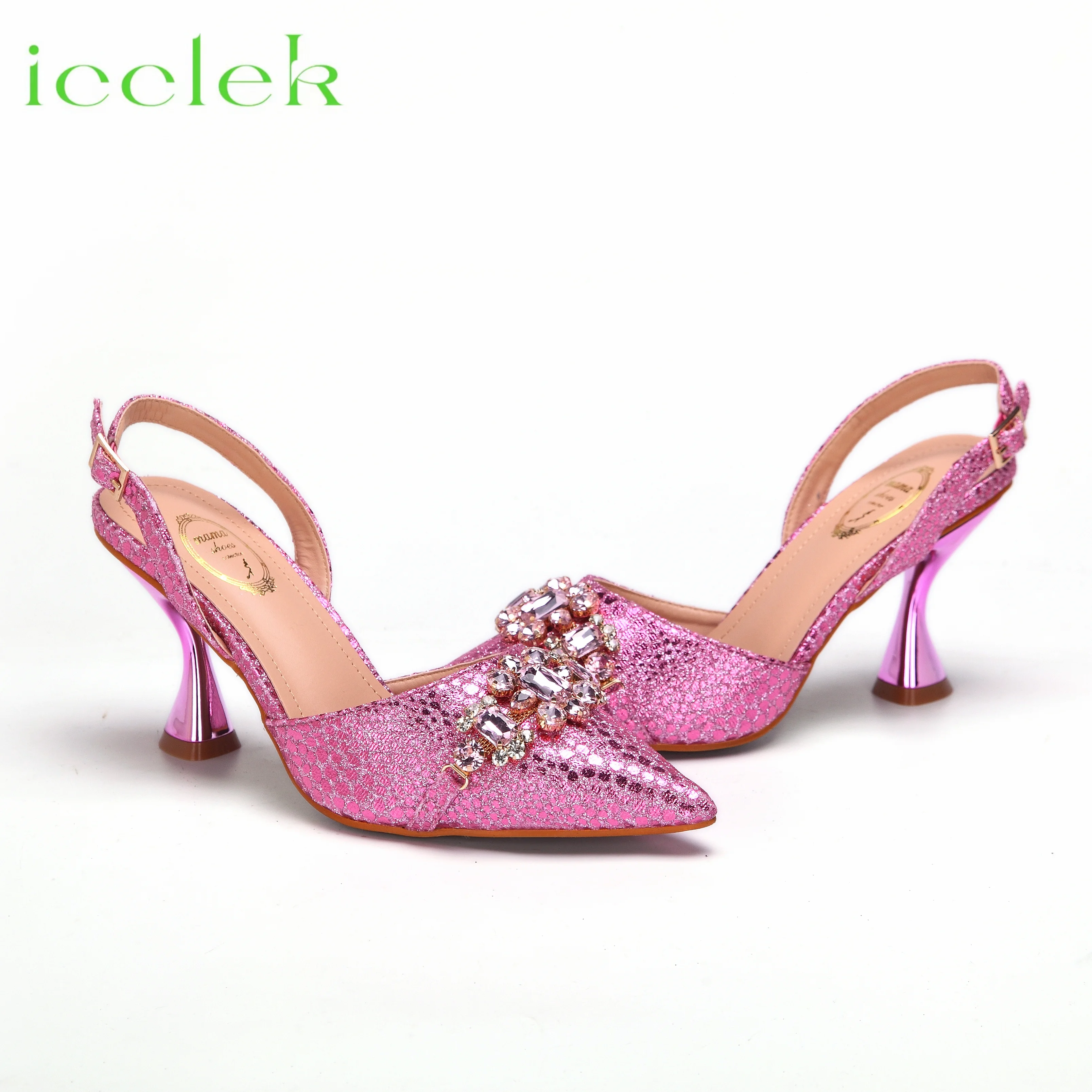 Scarpe con tacco alto per donna moda ricamo strass Design italiano colore rosa scarpe a punta e borse Set