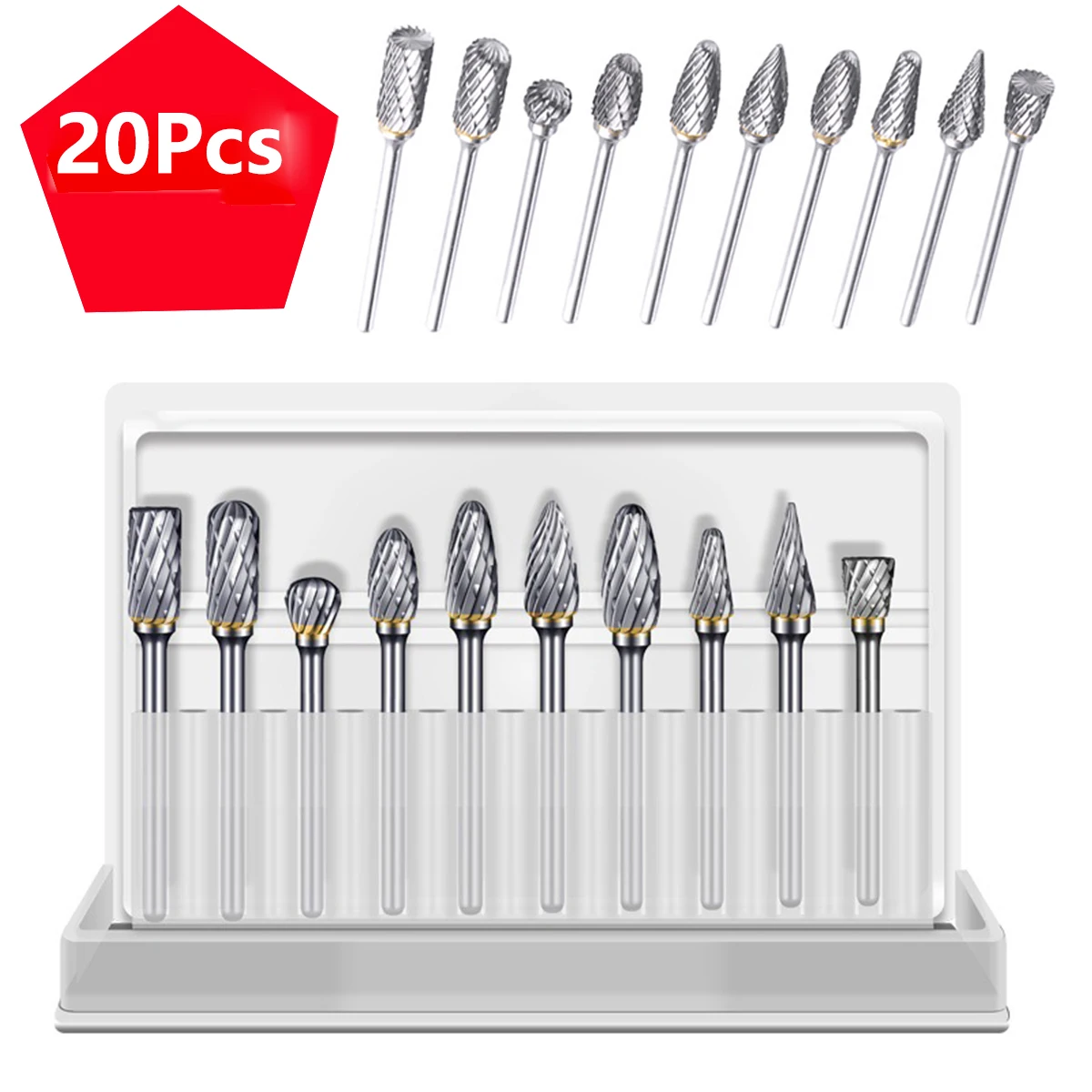 

20Pcs Tungsten Carbide Drill Bits Rotary Burr Carving Burr Twist Double Cut Tools For Dremel Rotary Wood Stone Carving Woodwork