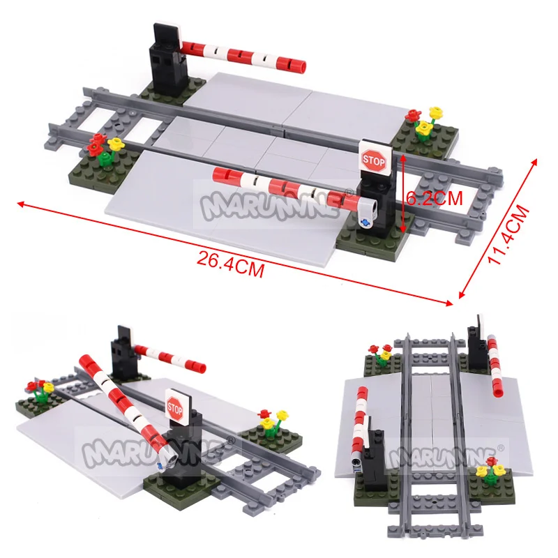 Marumine Bricks MOC Train Crossing Railroad Aisel Model Set Sliding Bar with 53401 Straight Tracks City View Building Blocks Toy