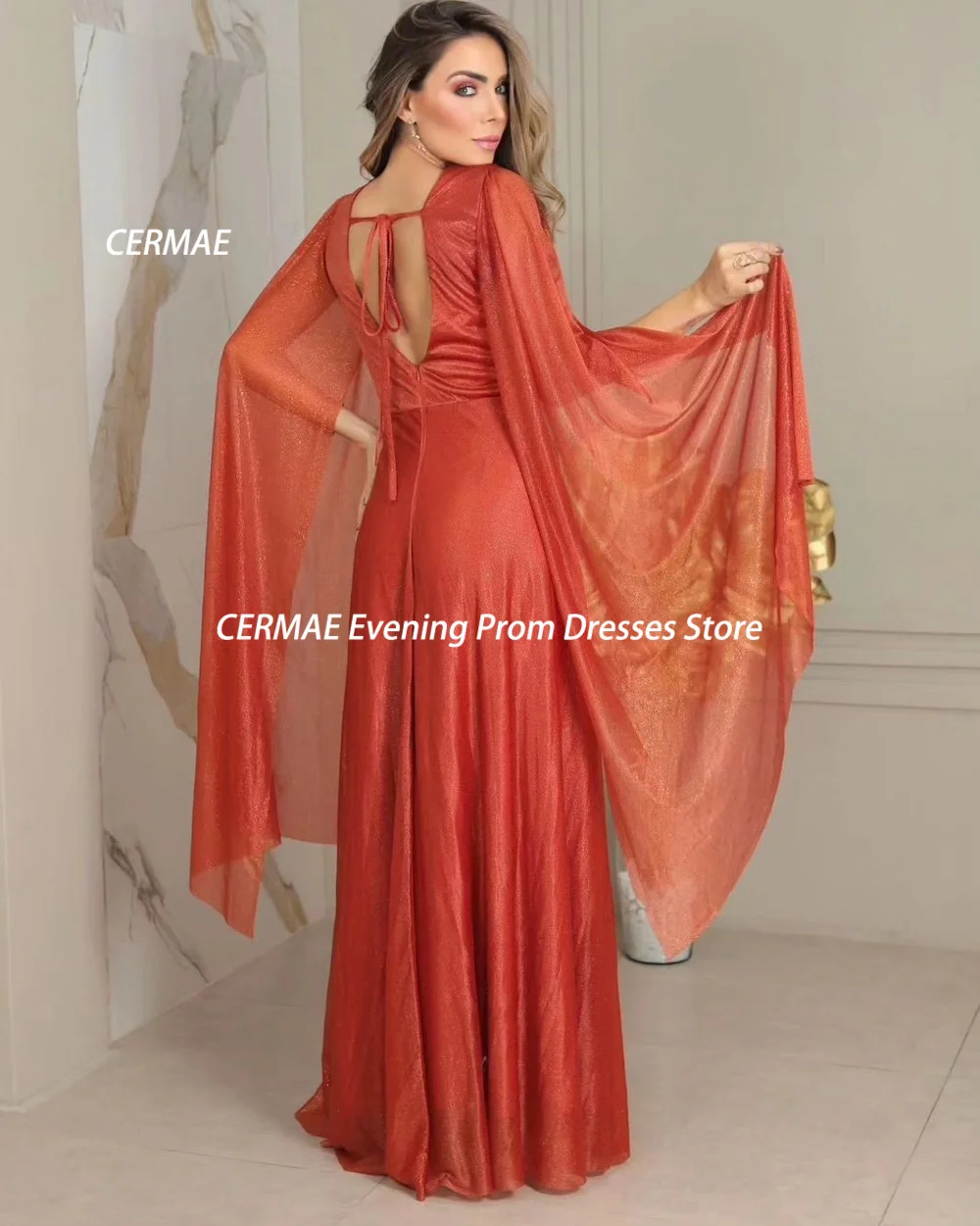 Cermae-Robe trapèze en mousseline de soie pour femme, robe de Rh, longueur au sol, élégante et formelle, à volants, populaire, 2023