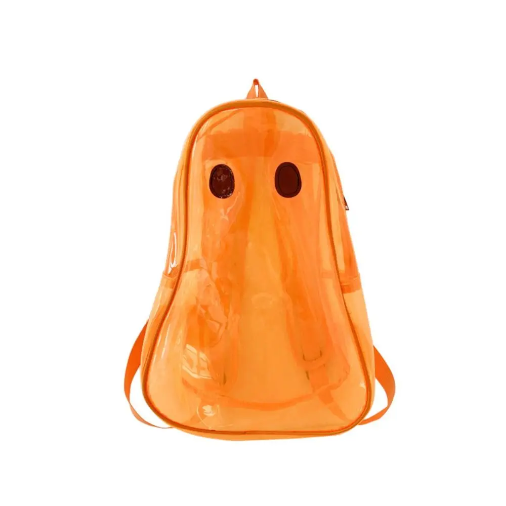 Tas Sekolah PVC Transparan untuk Siswa, Warna Permen, Ritsleting, Ransel Transparan Motif Hantu Halloween, Tas Tangan Anti Air