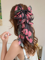 1PC French rose bow ribbon ponytail clip, half-up back of head hairpin for women, elegant shark clip hair accessory