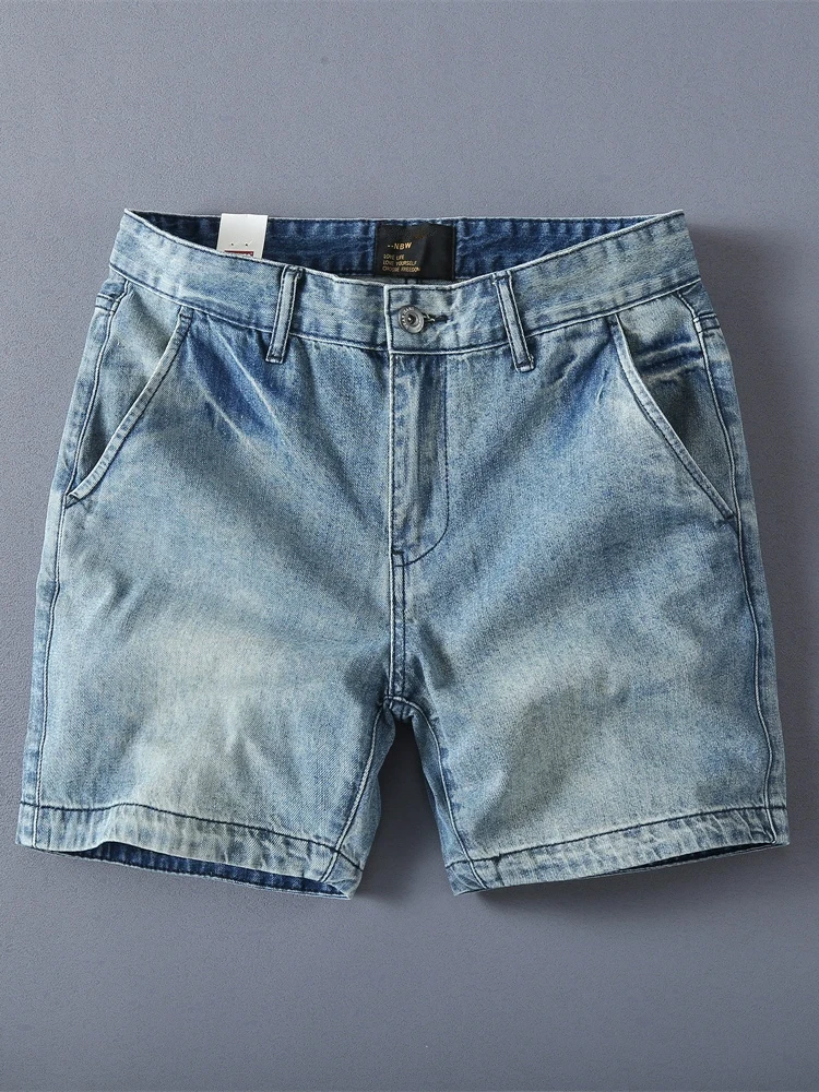 

Летние винтажные мужские джинсовые шорты из чистого хлопка, длиной 3/4, суперкороткие брюки прямого кроя, повседневные летние джинсы