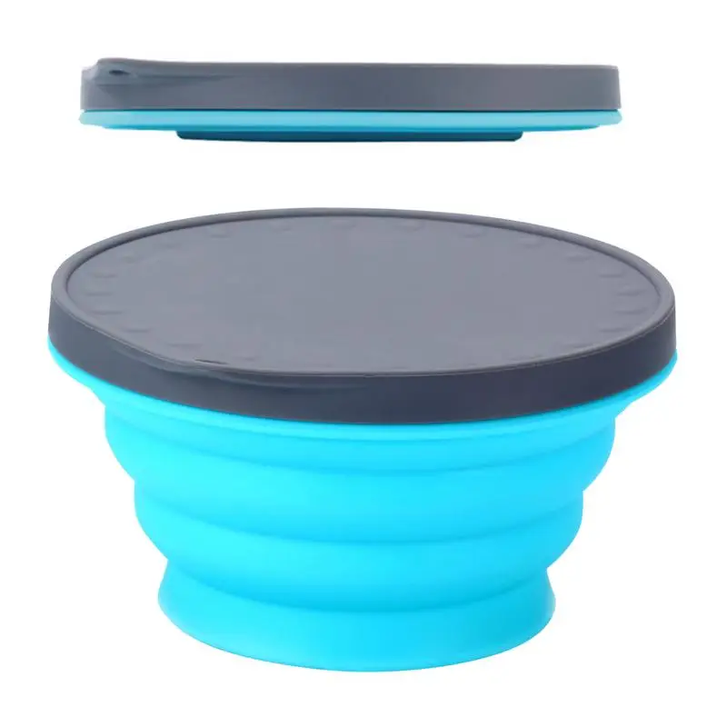 750ml Bowl Silicone Folding Lunch Box Folding Bowl Portable Silicone Folding Bowl Foldable Salad Bowl With Lid Blue Green