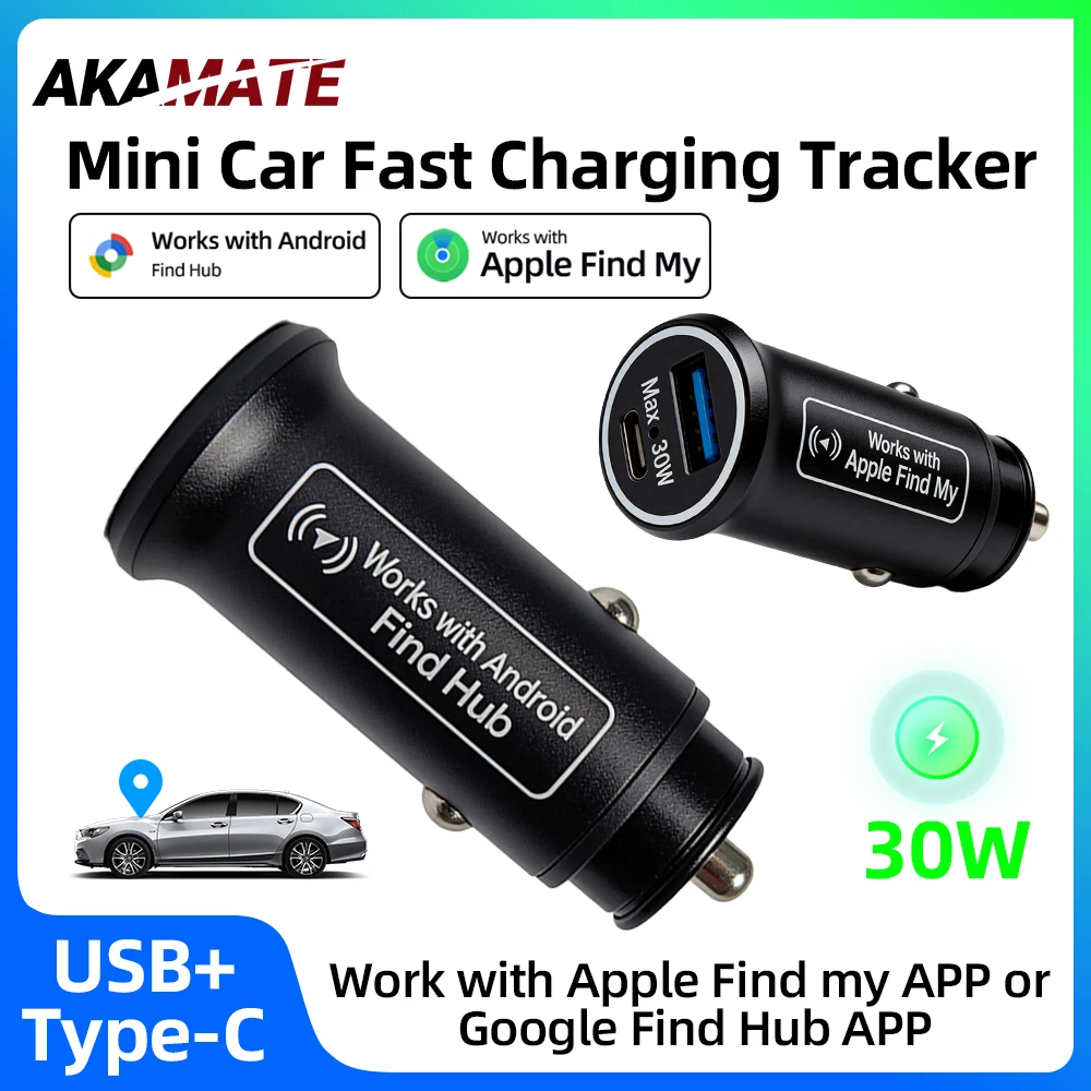30W Car Charger USB Type C With iPhone GPS Locator Tracker for Apple Find My App Android Phone Find Hub APP Anti-loss Locator