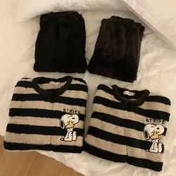 Snoopy men and women couple autumn and winter creative cartoon pattern embroidered plush thickened warm pajamas home wear set