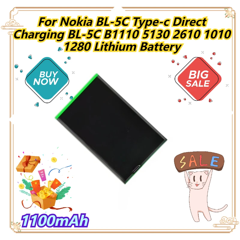 

1100mAh For Nokia BL-5C Type-c Direct Charging BL-5C B1110 5130 2610 1010 1280 Lithium Battery