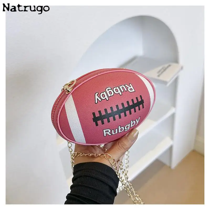 Cute Cartoon Rugby Style Crossbody Bag For Women 2024 New Shoulder Bags Purses And Handbags Leather Designer Ball Chain Bag