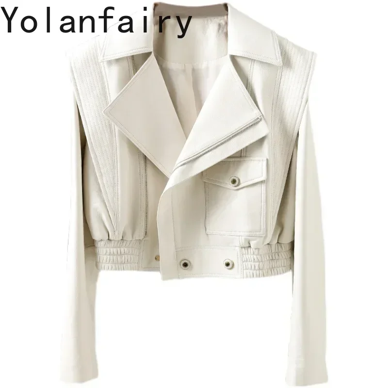 YOLANFAIRY Autumn Natural Sheepskin Coat Women Genuine Leather Jacket Woman Short Style Elegant Leather Clothing Female Outwears