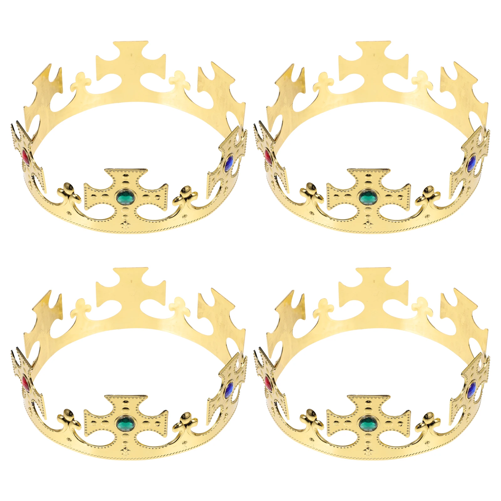 

4pcs Prince Crown Headband Plastic Kings Crown Costume Accessories for Party Stage Performance Durable Golden Color