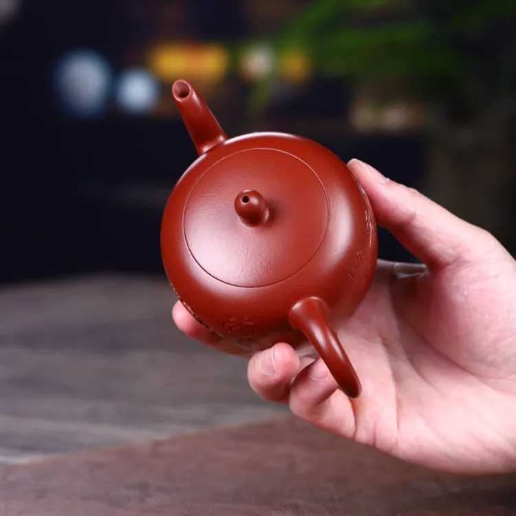 Beauty Shoulder Pot Original Ore Dahongpao Yixing Zisha Teapot Brewing Pot Set Tea Ceremony Master's Pure Hand-Carved Relief