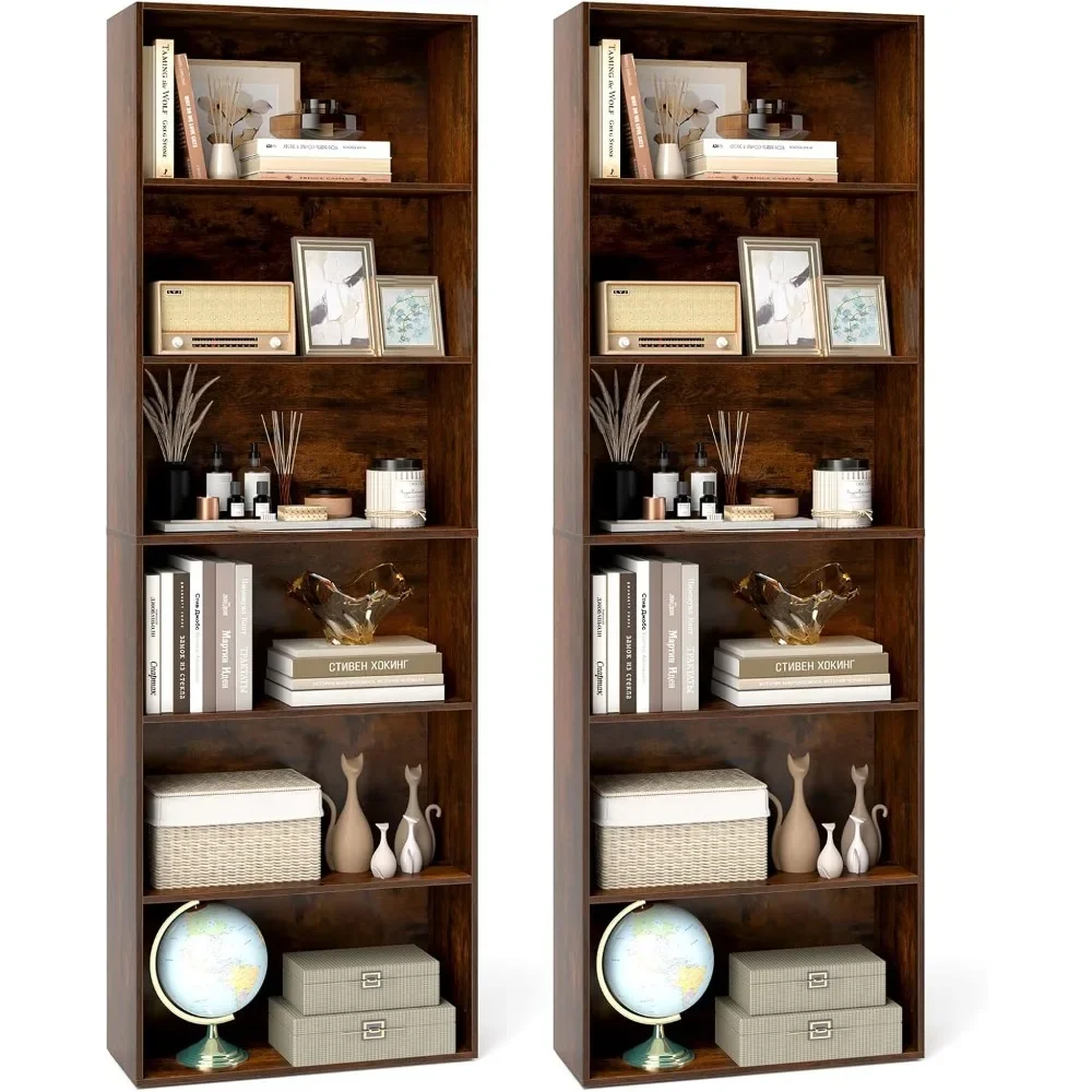 

6-Tier Bookcase, 70” Tall Freestanding Bookshelf with 6 Open Shelves, Anti-Toppling Kits,