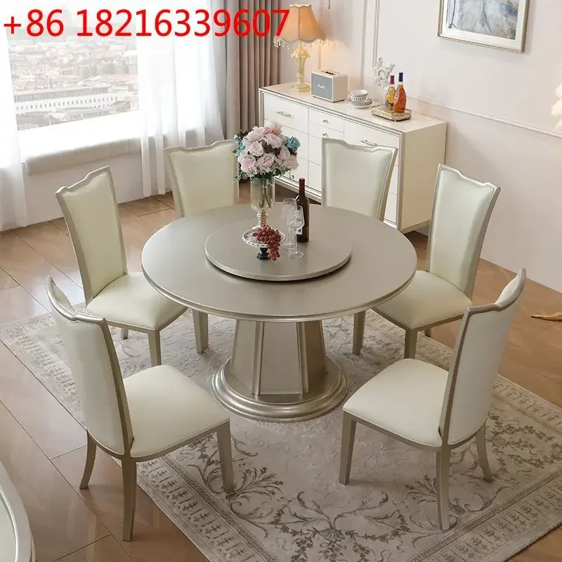 TAO French light luxury dining table and chair combination modern simplicity with turntable round American solid wood