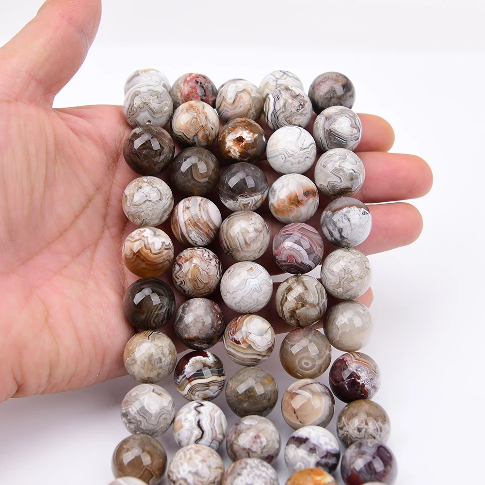 APDGG 16mm Natural Mix Vein Mexican Lace Agate Stone Smooth Round Loose Beads 15.5'' Strand Jewelry Making DIY