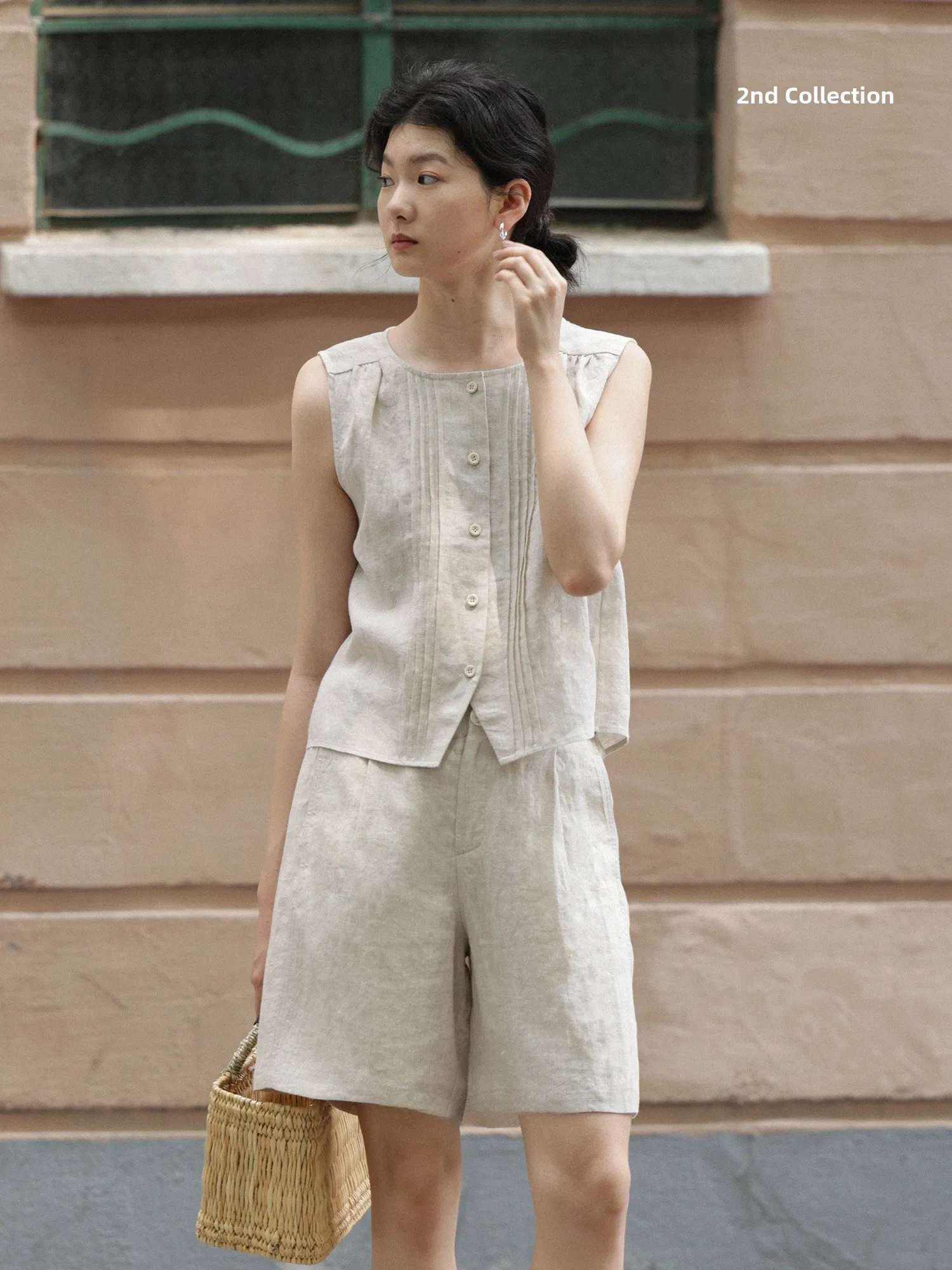 Nicepeople Minimalist Washed Linen Knitted Texture Vest Shirt Half Skirt Short Skirt Set Summer Fashion Women's Ensemble