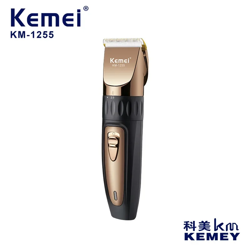 Kemei Km-1255 USB قابلة للشحن LED العرض الرقمي السيراميك شفرة المهنية الشعر التشذيب الشعر المقص