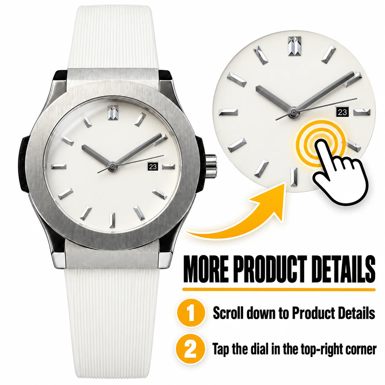 Men's 42mm Automatic Mechanical Watch White Dial Date  Rubber Strap Minimalist Business Wristwatch