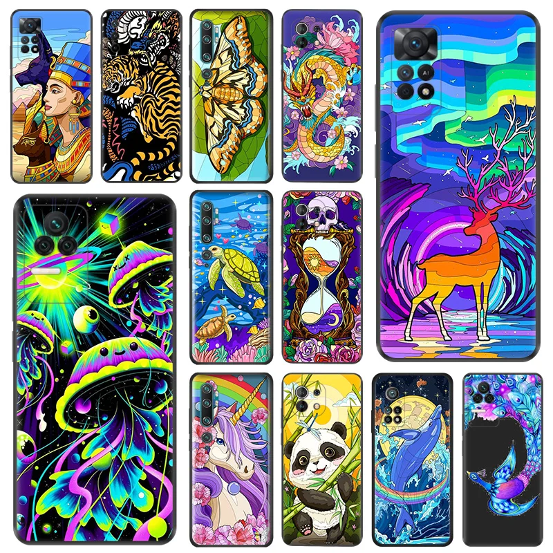 Phone Case For Redmi 10C 10A Note 11 Pro 10 10s 11s Hourglass Phoenix Dragon Xiaomi 10t 11t Lite Black Soft Protective Cover