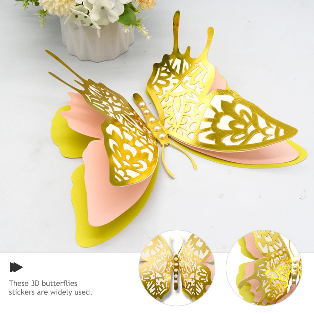 

2Pcs 3D Hollow Iridescent Paper Pearl Simulated Butterflies Decorative Wall Stickers Big Size Home Office Craft Gift Box