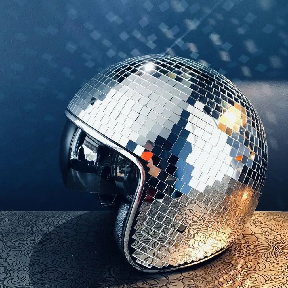 

Disco Ball Helmet Silver Mask Cool Mirror Helmet With With Retractable Visor Full Mirror Glitter Ball Helmets For Party Dance