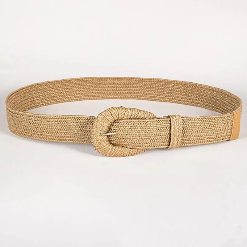 New Retro Women Summer Pin Buckle Belts Fashion Female Braided Wide Belts Designer Woven Elastic PP Straw Grass Girls Waistband