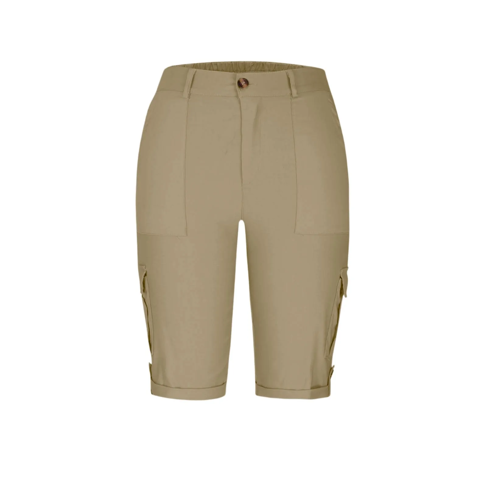 المرأة السراويل البضائع الأنيقة الربيع الصيف موضة عادية بلون متعدد جيب وزرة ضئيلة مستقيم الساق خمسة أرباع السراويل