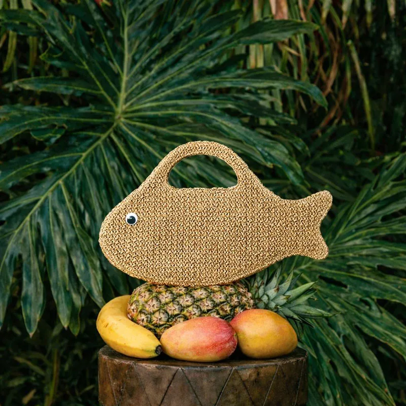 

Beach Vacation Woven Bags For Women Cute Little Fish Beach Vacation Stylish Woven Bag Exquisite Coin Purse Evening Woven Handbag