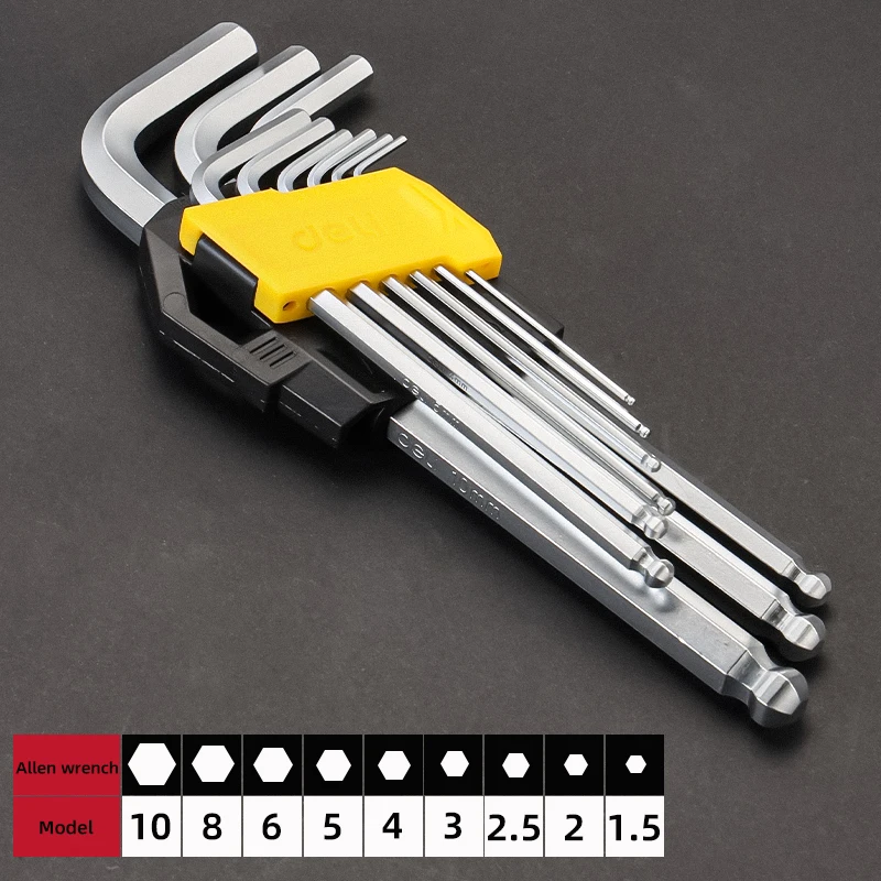 Deli 9PCS Allen wrench screwdriver set,Long Arm Hex Key Set 1.5mm To 10mm Hexagon Spanner Hand Tools For Bicycle Repair