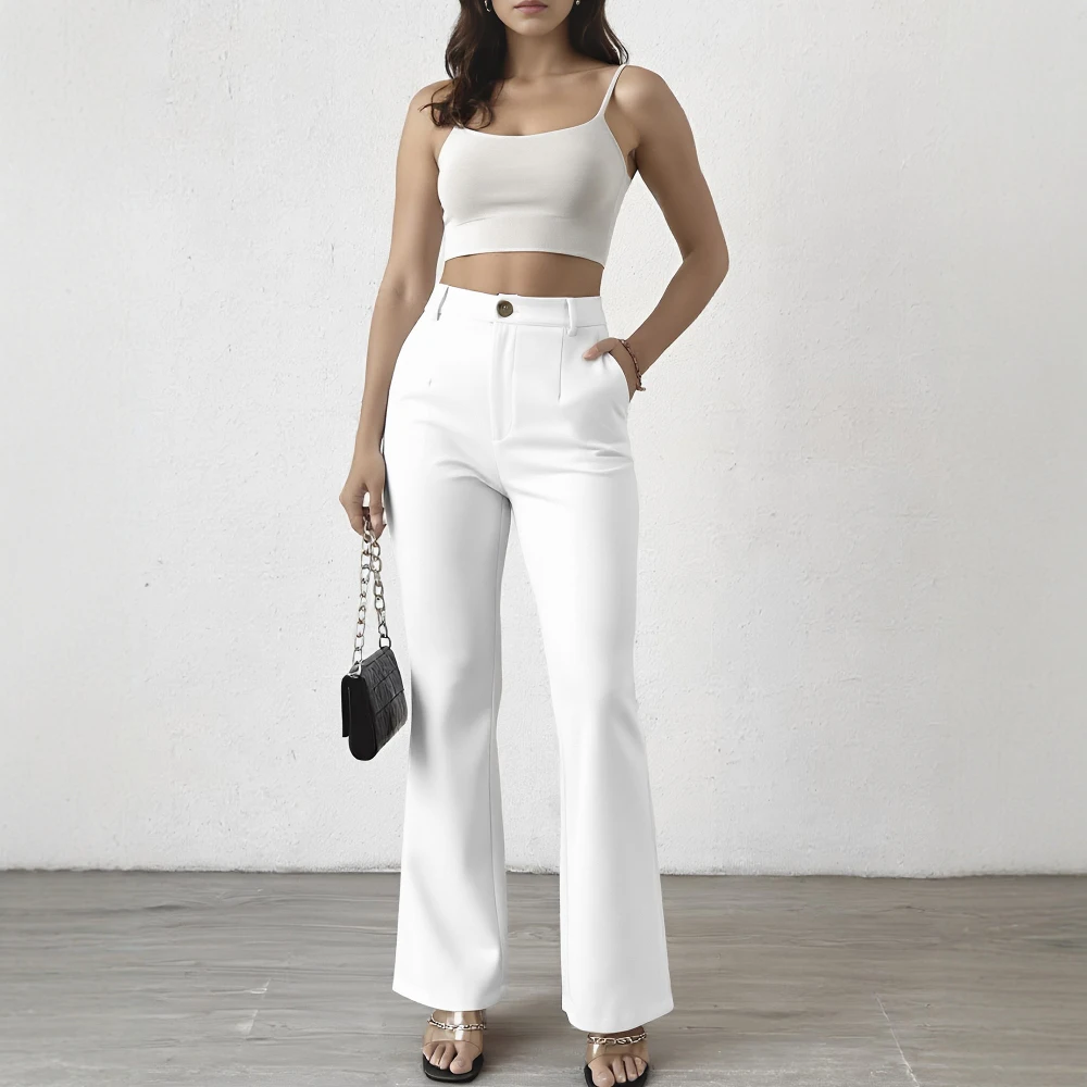 Winter Pants Bell Bottoms Regular Fit Full Length Casual Mid Waist Women's Fashion Trousers Autumn Spring Seasonal Wear