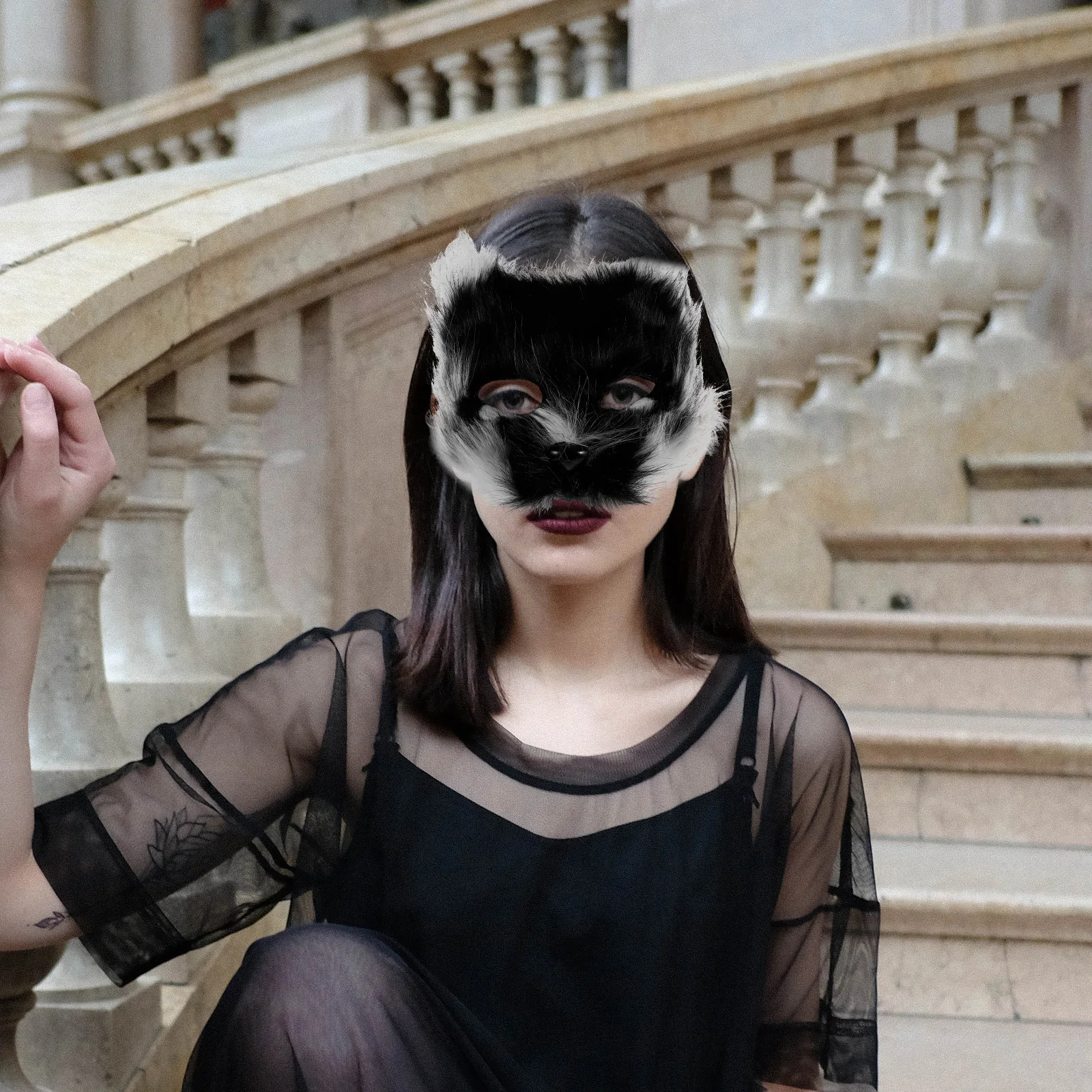 

1 set Animal Mask Set Furry Fox Half Face Masquerade Costume With Tail Gloves For Halloween Cosplay Party Adult Kids Role Play